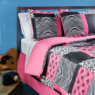 PINK LEOPARD SKULLS Sassy Patch Comforter Set W/Bedskirt FREE SHIP 