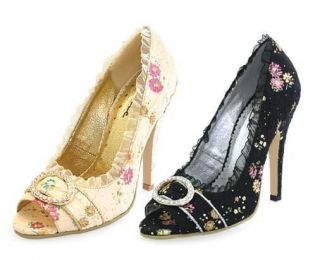 Black Peep Toe Marie Antoinette Queen Elizabeth Costume Shoes Womans 