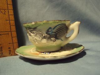 Small ANTIQUE Dragon Moriage Handpainted CUP SAUCER Childs Tea Set 