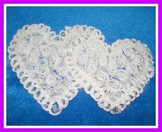 Double Heart Shape White Wedding Decorate Embroidery Sequins Lace 