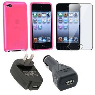 Pink Case Skin+2 Chargers+Cover Accessory For Apple iPod Touch 4th Gen 