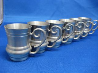 Lot of 6 Antique West Germany Embossed Pewter Shooters/Cups/Containers 
