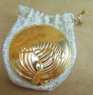 Vintage Gilt Compact with Mirror & Pouch Engraved au12 221
