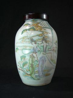 Antique Famille Rose Vase with Chinese Angels
