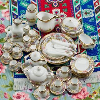 Dollhouse Miniature Vintage Flower Porcelain Tea Set 40