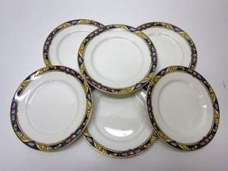 Antique Vintage Crooksville China 6 Plates with Blue Gold Rim and 