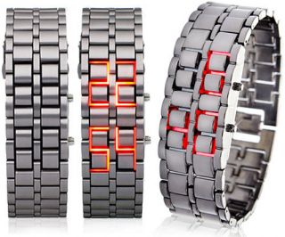 Red LED Flash Samurai Mens Lady Women BLACK Bracelet Watches Gift For 