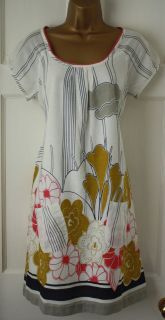 New ex White Stuff Ivory/White Pink Flower Print Summer Dress Sz8 16