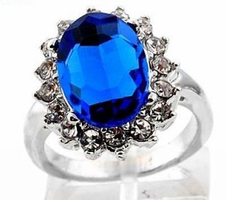 1pc noble Royal Princess Blue crystal Engagement Ring with Gift Box 10 