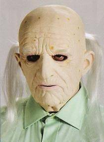 Vinyl Old Man Mask Wig Hair Creepy Scary Face Halloween Costume Ugly 