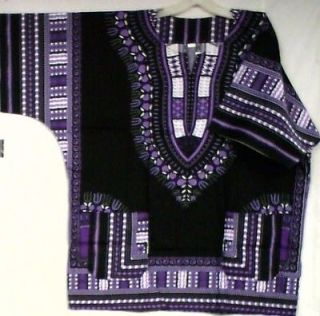 African Women Men Dashiki Shirt Blouse Black Purple Whit NotCom L XL 