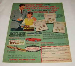1960 AURORA model kits Fathers Day ad~Mercedes Benz