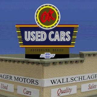 Millers OK Used Cars Animated Neon Sign O/HO Scale
