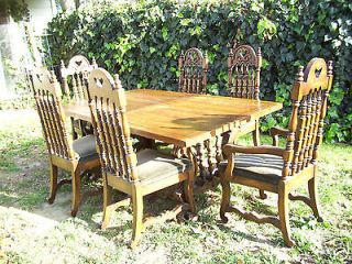 Jacobean Oak Solid Oak Gothic Revival Dining Set old 6 Table Chairs 