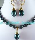   style black Freshwater genuine Pearl pendant Necklace Earring set f32