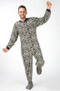 Mens Zebra Snuggaroo Onesie PJs Footed Pyjamas All In One Fleece 