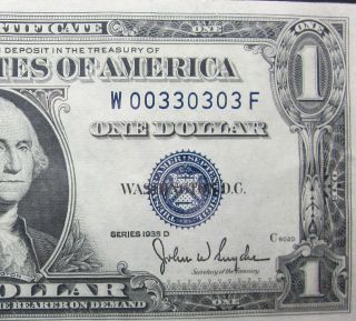 1935 D $1 SILVER CERTIFICATE ★ FANCY BINARY SERIAL NUMBER ★ AU 