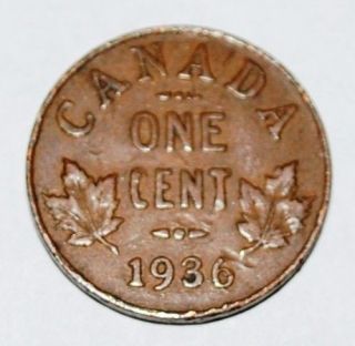 Canada 1936 1 Cent Copper Coin One Canadian Penny Nice