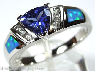   Tanzanite & Blue Fire Opal Inlay Solid 925 Sterling Silver Ring