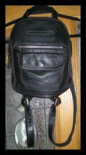 Fossil Logo Print Heavy Duty Moto Black Leather Mini Backpack Rucksack