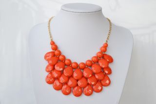 Fashion Jewelry Orange Bubble Bib Statement Teardrop Necklace 