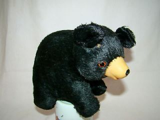 Vintage 1 OLD STRAW Stuffed Black Bear SMALL LIL TOY RUBBER FACE NOSE 