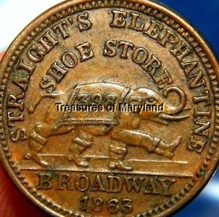 OLD US CIVIL WAR TOKEN 1863 ELEPHANTINE IN BOOTS FANTASTIC COIN