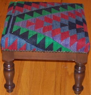 Turkish Oushak Esme Kilim Upholstered Ottoman/Footst​ool