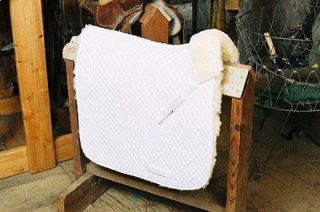   White Saddle Blanket w Pommel Roll Sheepskin Partial English Tack Pad