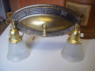 antique light fixture ceiling light brass re wired refinished double 