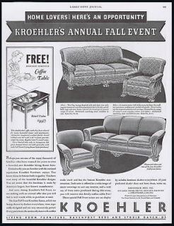 1935 Kroehler Furniture Sofa Chair Vintage Print Ad