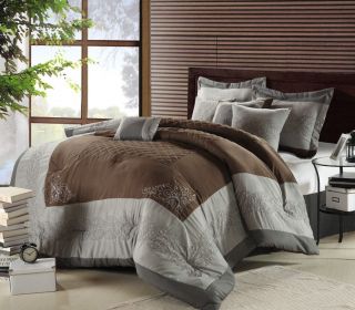   Luxury Comforter Bedding Set   FLO. Brown/Silver   Queen/King/Cal King