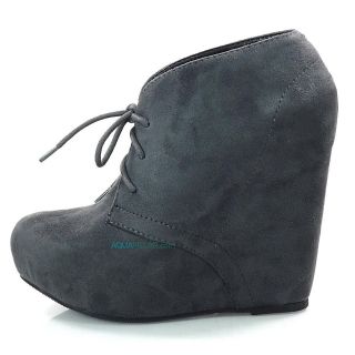 Pager Charcoal Gray Laced Up Close Toe Hidden Platform Wedge Bootie 