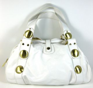 BIG BUDDHA $95 Oversized White Satchel Bag with Large Gold Studs Lots 