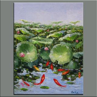   painting,framed,huge original palette knife painting Koi Fish&lotus