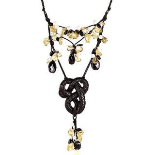   Black Serpent Snake Pendant quartz pearl onyx stones Necklace MIB