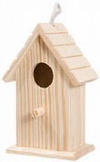 Bird House Wooden Has Shingle Style Roof with Perch and Cord for 