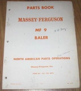 Massey Ferguso​n MF9 MF 9 MF 9 Hay Baler Parts Book List Catalog
