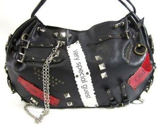   GABBANA Black Leather Patchwork Chain Buckle Detail Shoulder Handbag