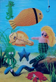 Vintage Pattern To Knit Mermaid,Octopus,Fish,Starfish,Eel & Crab in DK