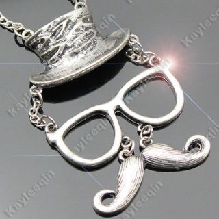   Mustache Glasses Cowboy Hat Hinged Magic Face Pendant Necklace