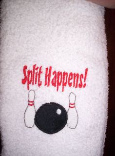 New Custom mach embroidered Bowling Towel SPLIT HAPPENS CUTE  )