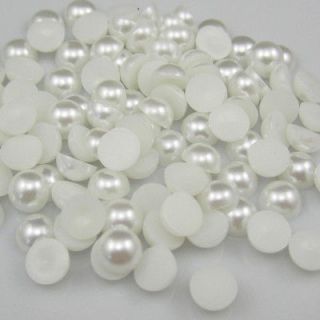 100pcs Jewelry White Half Pearl Beads Flat Back 8mm Scrapbook for 
