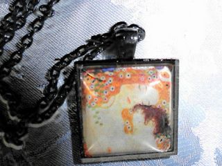   child glass pendant necklace black square setting 24 chain 25 x 25mm