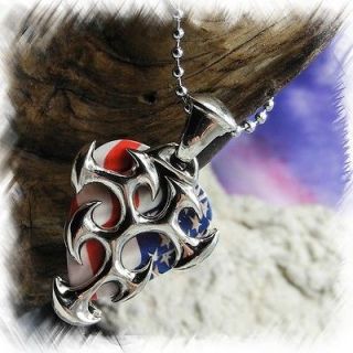 Guitar Pick Holder Pendant Necklace Tattoo Flames, Silver Brass 