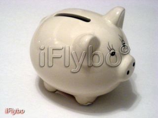 Mini Ceramic PIGGY BANK large slot Coin or Bills in Off White   New