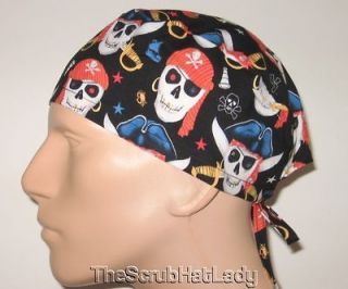 pirate skulls on black Surgical Scrub Hat cap G99