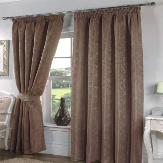   Paisley Floral Print Pencil Pleat Lined Curtains, Mocha, 46 x 54 Inch