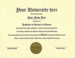Bachelors Diploma   YOU choose a Degree & School Name that best fits 