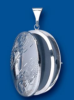 Beautiful Sterling Silver Engraved 4 Picture Oval Family Locket 42 x 